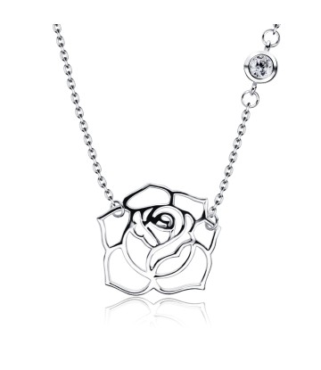 Rose Shaped CZ Silver Necklace SPE-4882